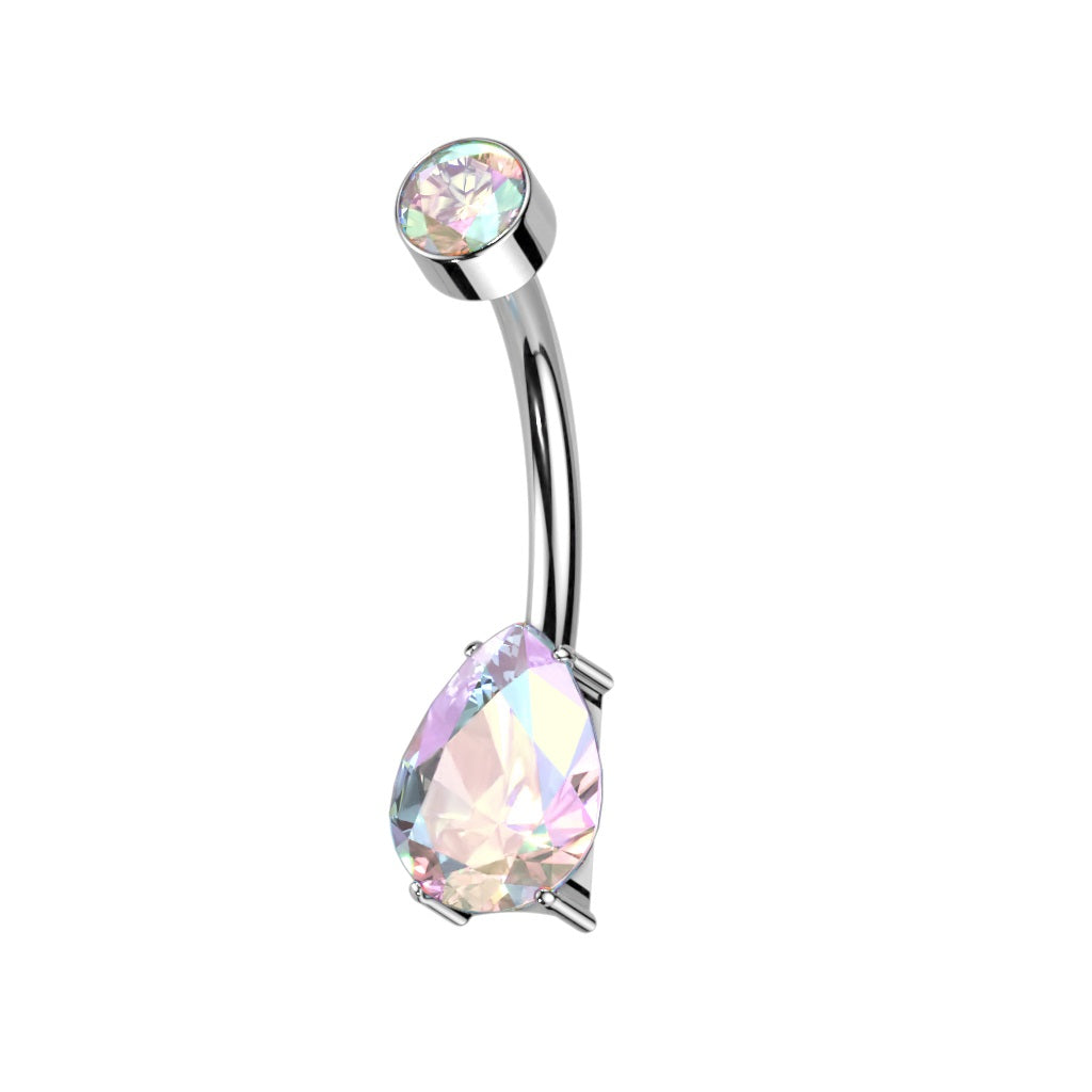 Internally Threaded Pear Shaped CZ Crystal Belly Button Ring - F136 Implant Grade Titanium