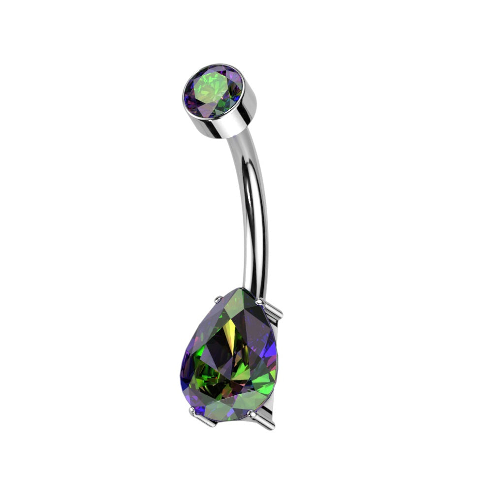 Internally Threaded Pear Shaped CZ Crystal Belly Button Ring - F136 Implant Grade Titanium