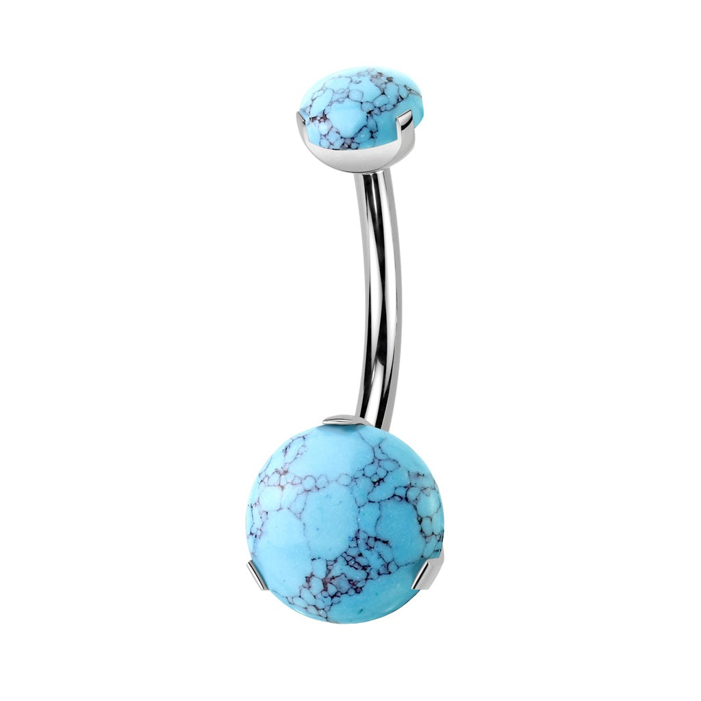 Internally Threaded Prong Set Natural Stone Belly Button Ring - ASTM F-136 Implant Grade Titanium