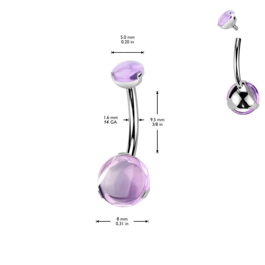 Internally Threaded Prong Set Natural Stone Belly Button Ring - ASTM F-136 Implant Grade Titanium