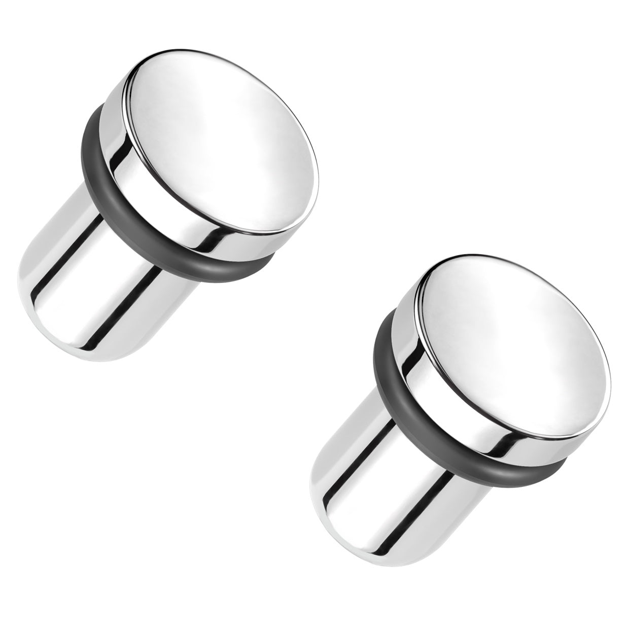 Mirror Polished Single Flare Plugs with Black O-Rings - Pair - F-136 Implant Grade Titanium