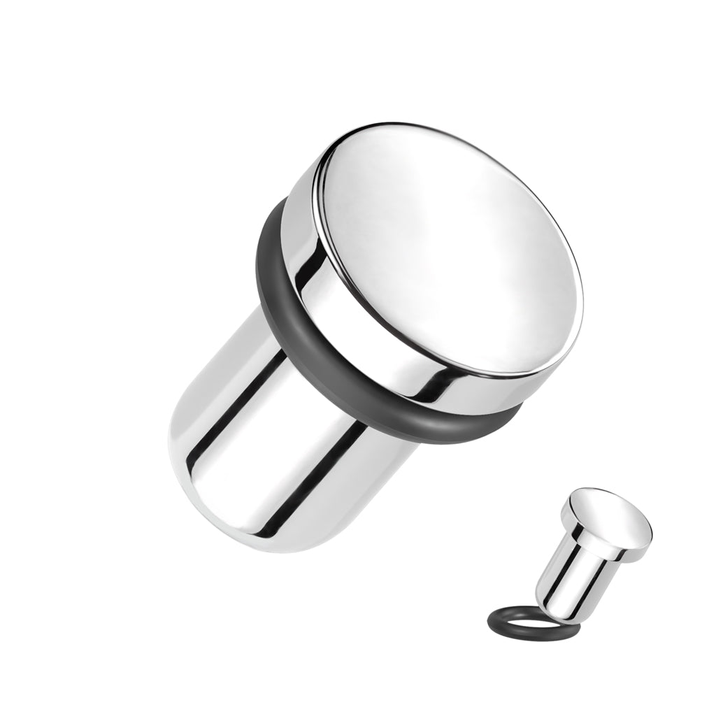 Mirror Polished Single Flare Plugs with Black O-Rings - Pair - F-136 Implant Grade Titanium