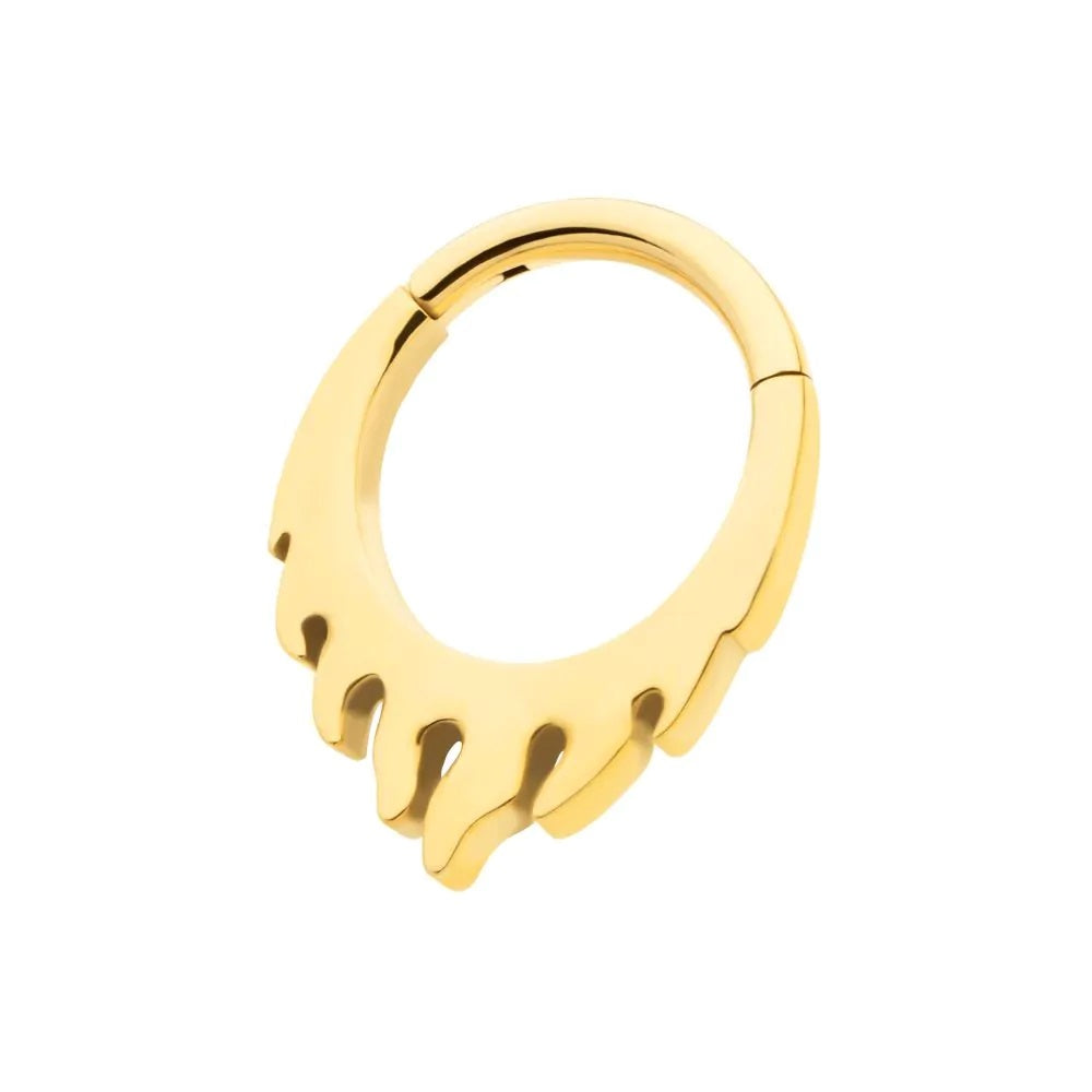 Flame Front Hinged Segment Clicker Ring - 24KT Gold PVD ASTM F-136 Implant Grade Titanium