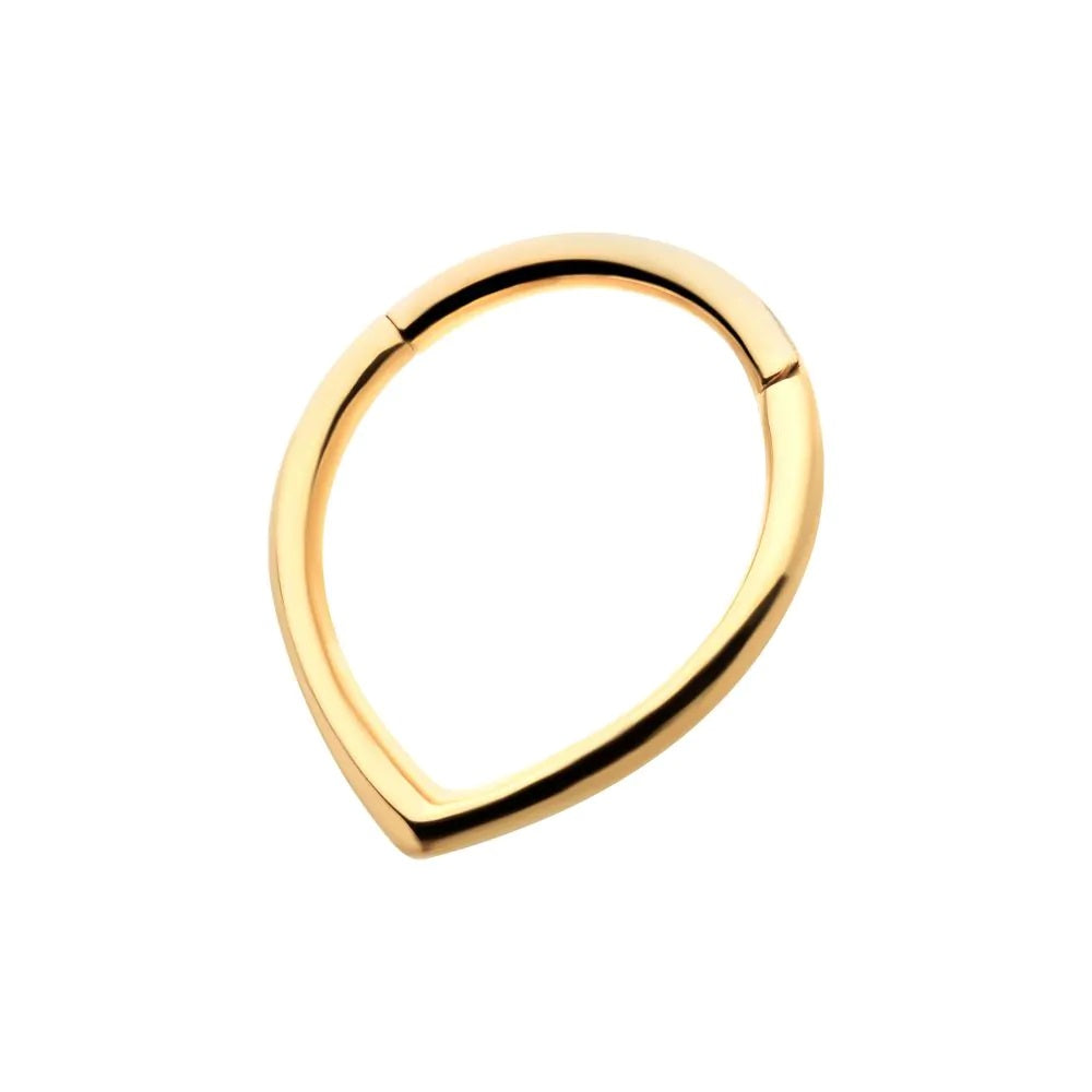 Teardrop Shaped Hinged Segment Clicker Ring - 24KT Gold PVD ASTM F-136 Implant Grade Titanium