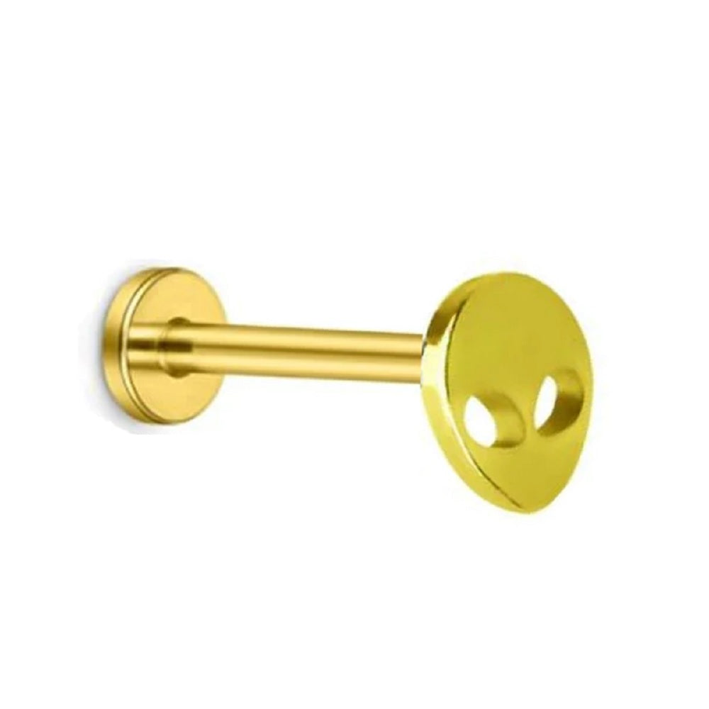 Internally Threaded Alien Head Top Flat Back Labret Stud - 316L Stainless Steel