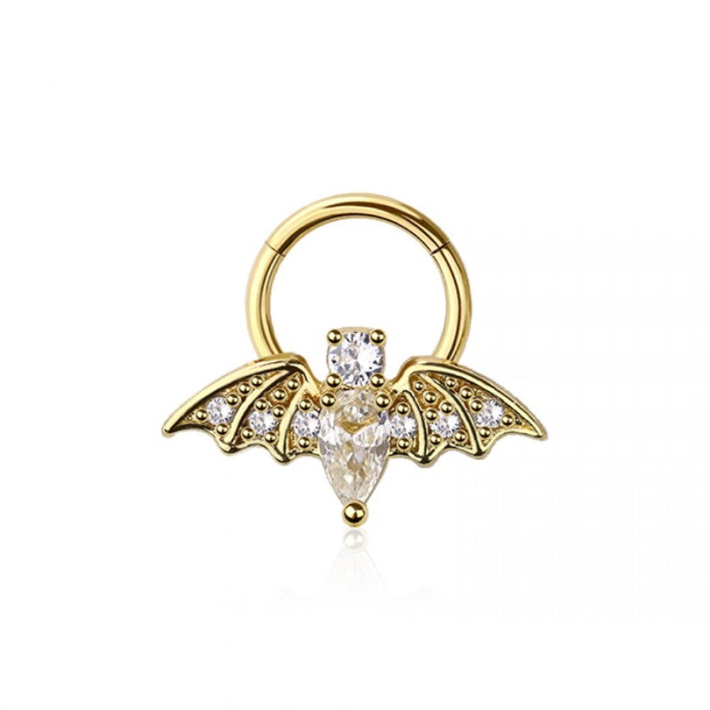 Crystal Bat Hinged Segment Clicker Ring - 316L Stainless Steel