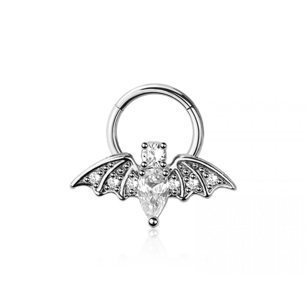 Crystal Bat Hinged Segment Clicker Ring - 316L Stainless Steel