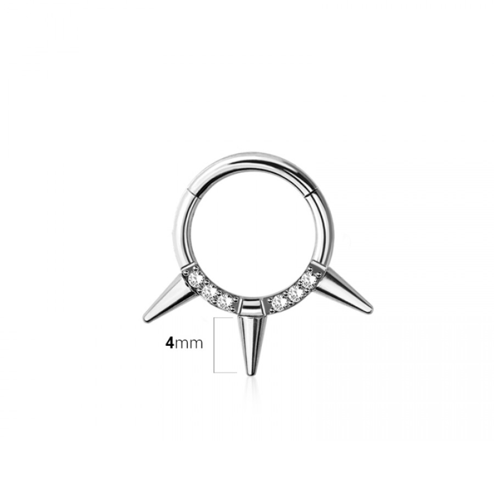 CZ Crystal and Spike Lined Hinged Segment Clicker Ring - 316L Stainless Steel