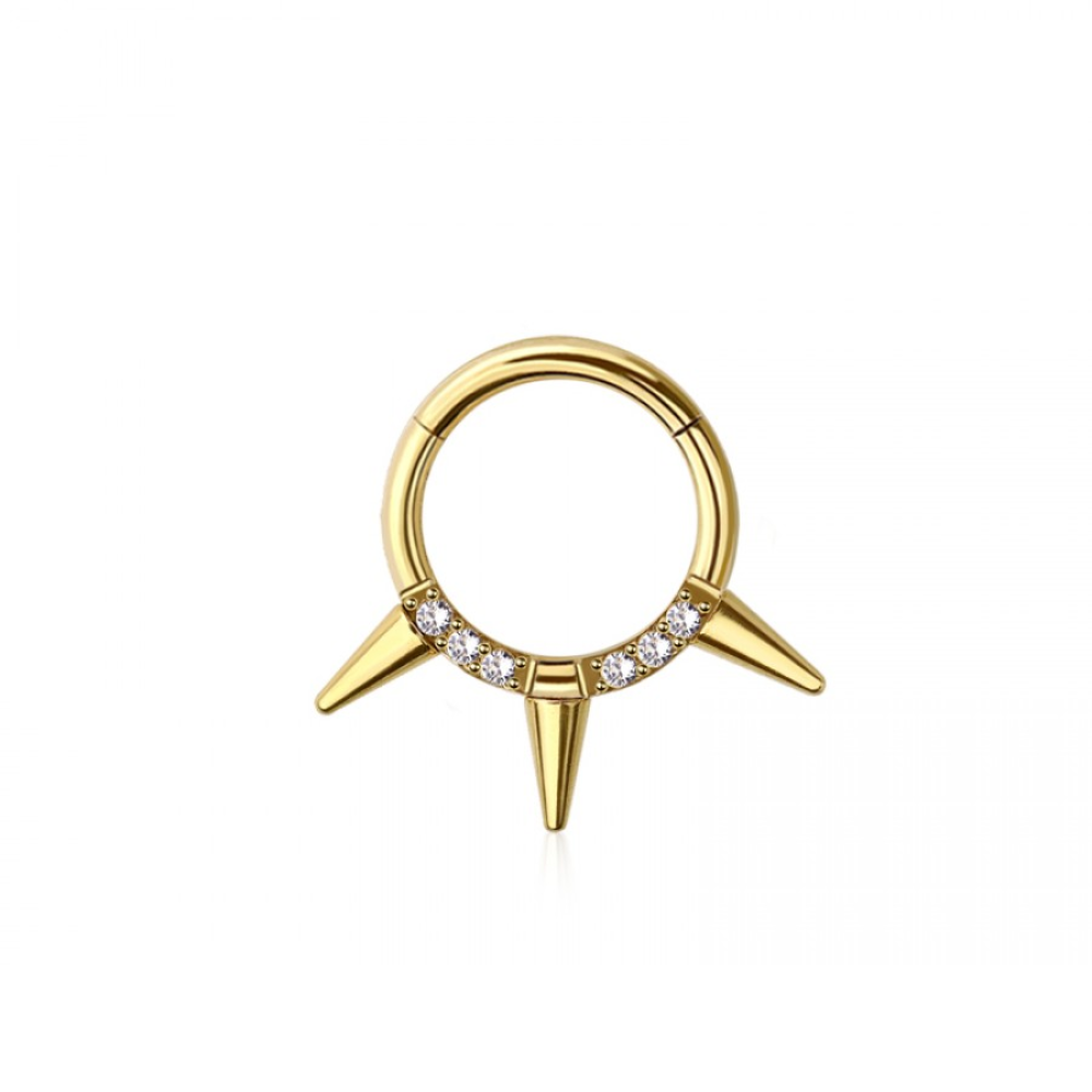 CZ Crystal and Spike Lined Hinged Segment Clicker Ring - 316L Stainless Steel