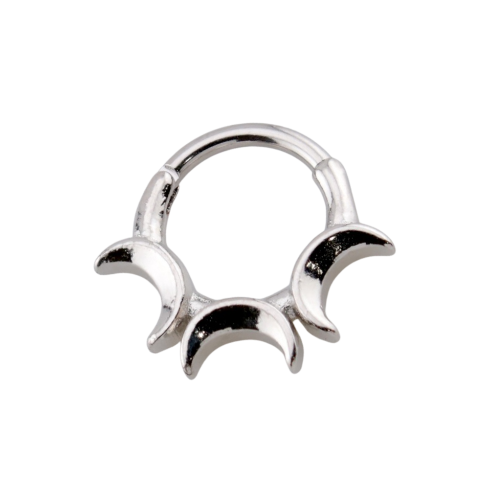 Triple Crescent Moon Hinged Segment Clicker Ring - 316L Stainless Steel