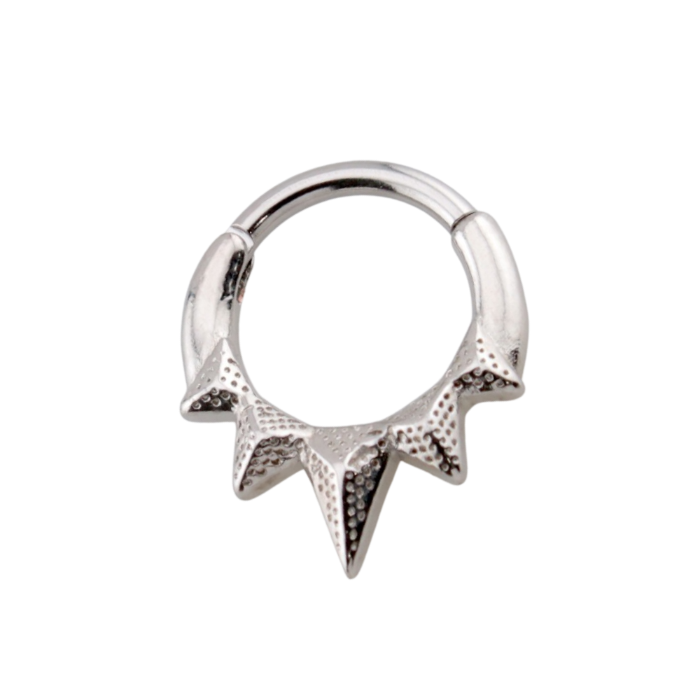 Multi Spike Front Hinged Segment Clicker Ring - 316L Stainless Steel