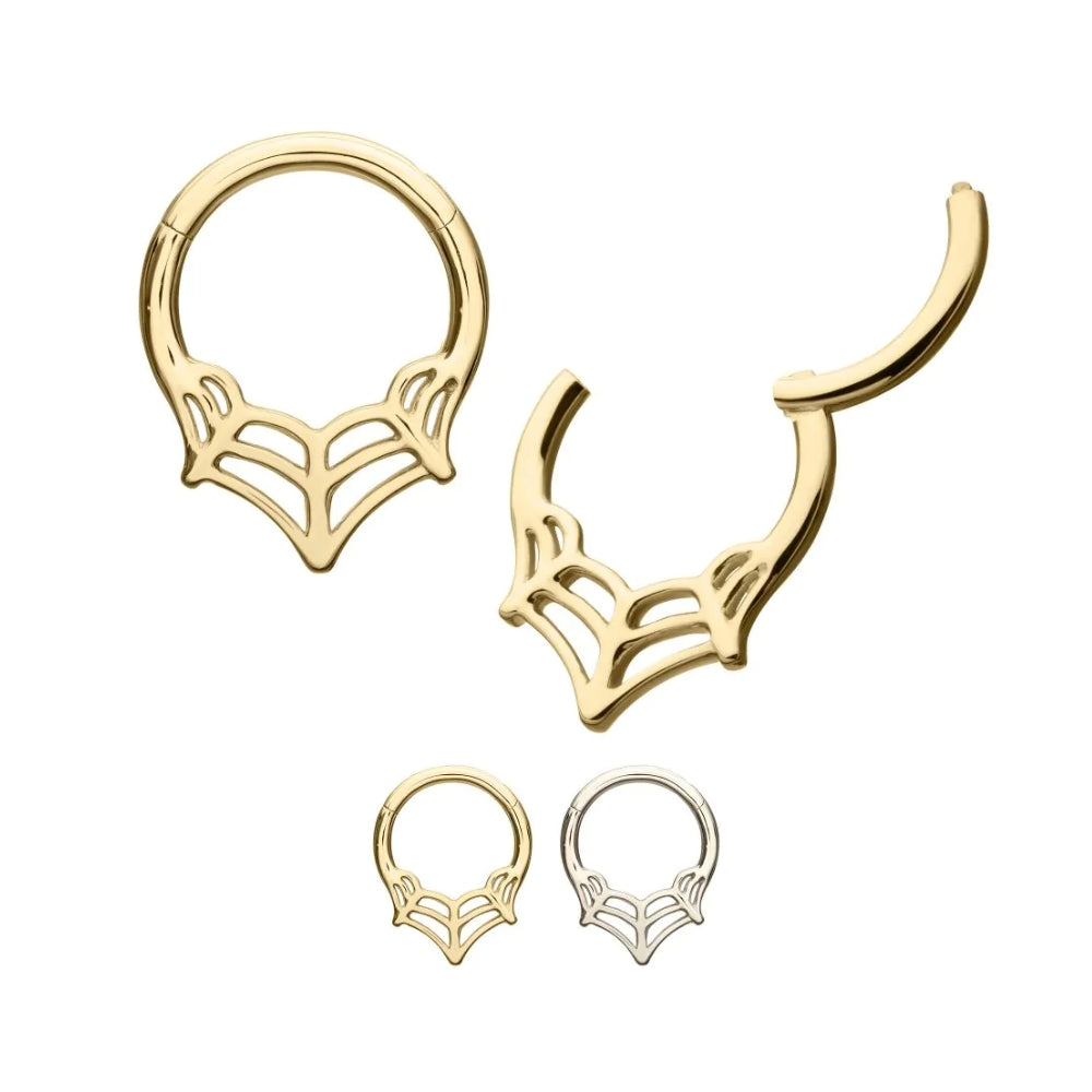 Three Point Spiderweb Front Facing Hinged Segment Clicker - 14kt Gold