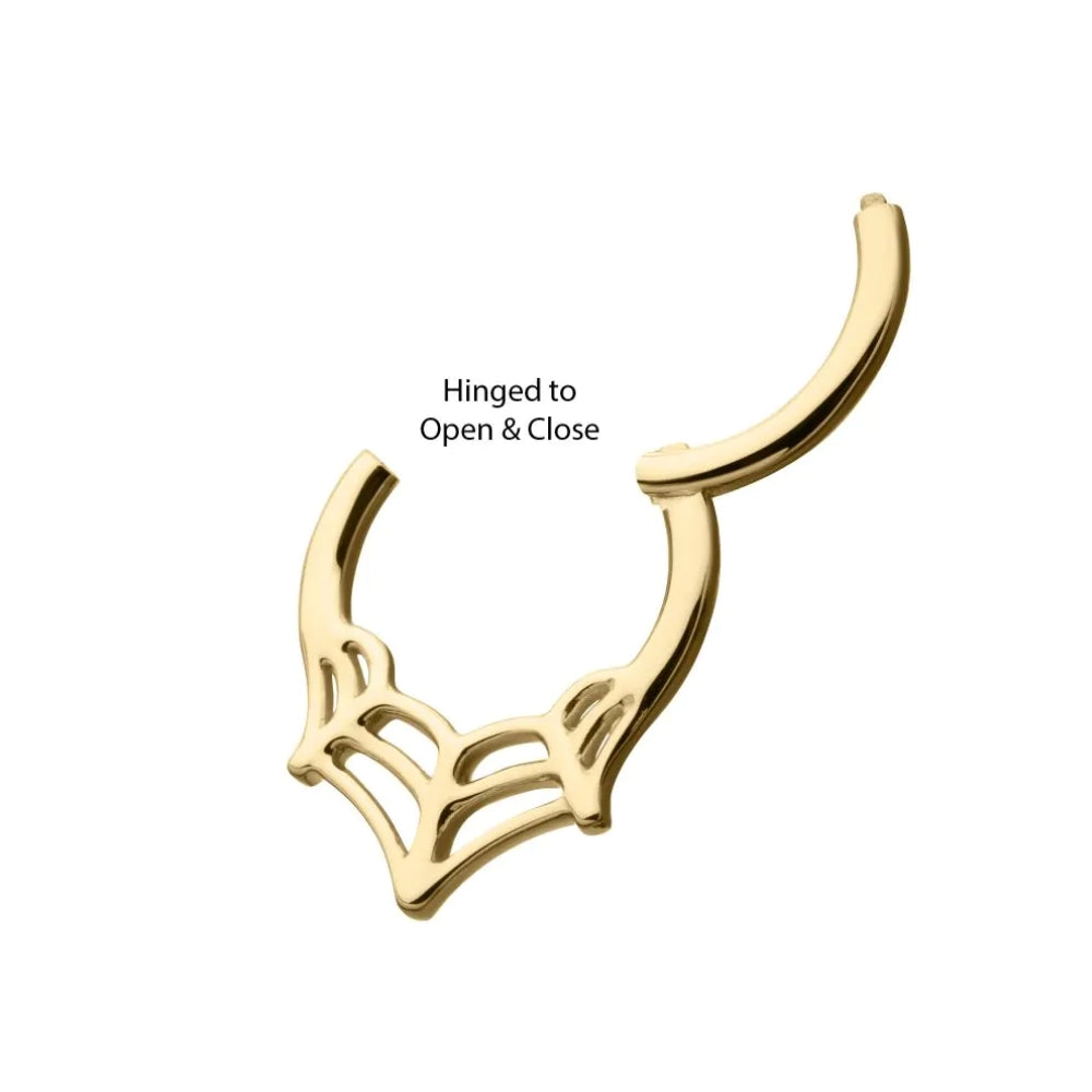 Three Point Spiderweb Front Facing Hinged Segment Clicker - 14kt Gold