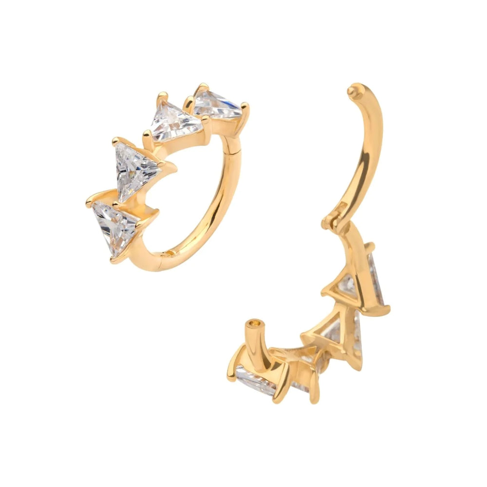 Triangle Cluster CZ Side Facing Hinged Segment - 14kt Gold