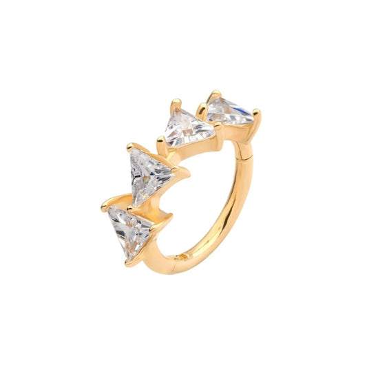 Triangle Cluster CZ Side Facing Hinged Segment  - 14kt Gold