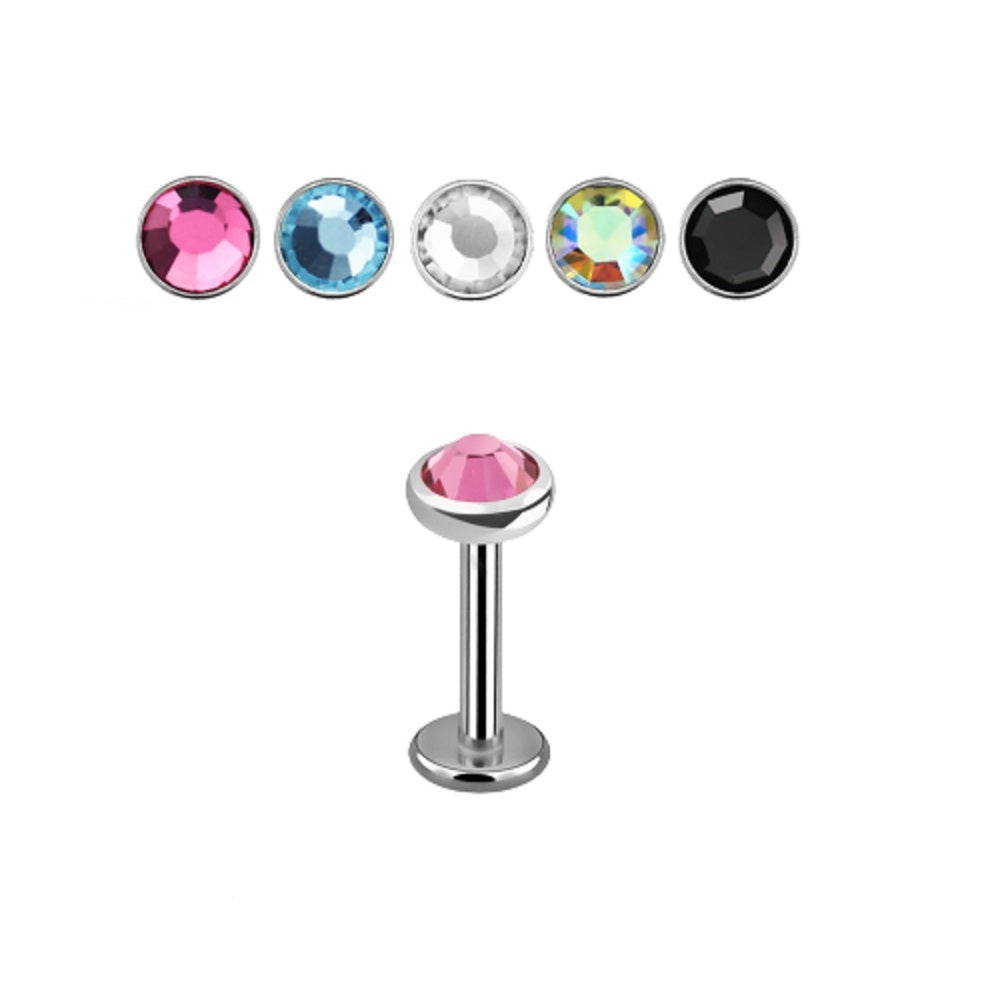 Internally Threaded 3mm Crystal Top Flat Back Stud - G23 Titanium