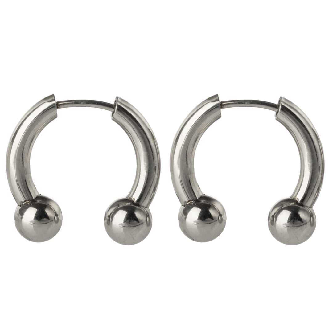 Faux Stretched 8GA Horseshoe Barbell Earrings - Pair - Stainless Steel
