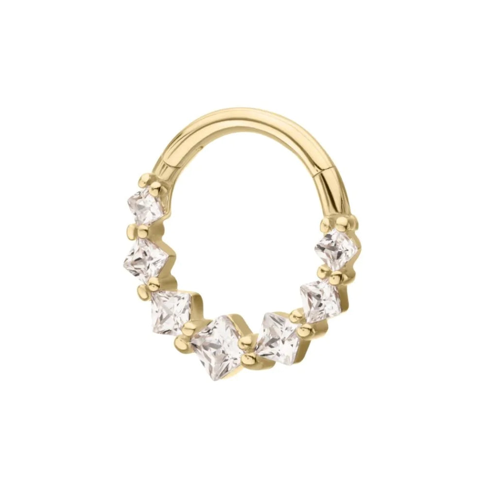 Multi Prong-Set CZ Crystal Lined Hinged Segment Clicker Ring - 14kt Gold