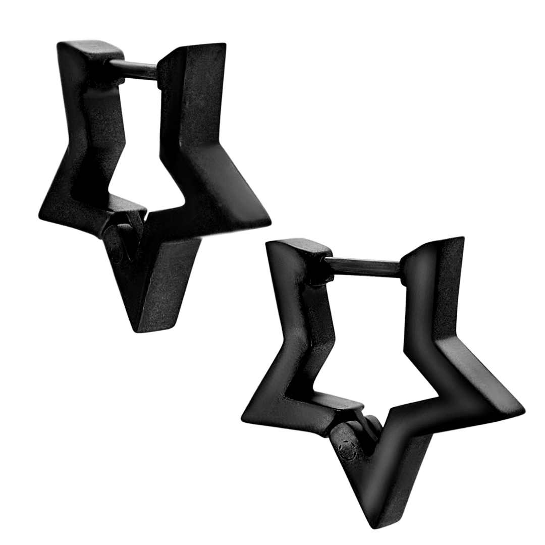 Star Shaped Outline Huggie Hoop Earrings - Pair - 316L Stainless Steel