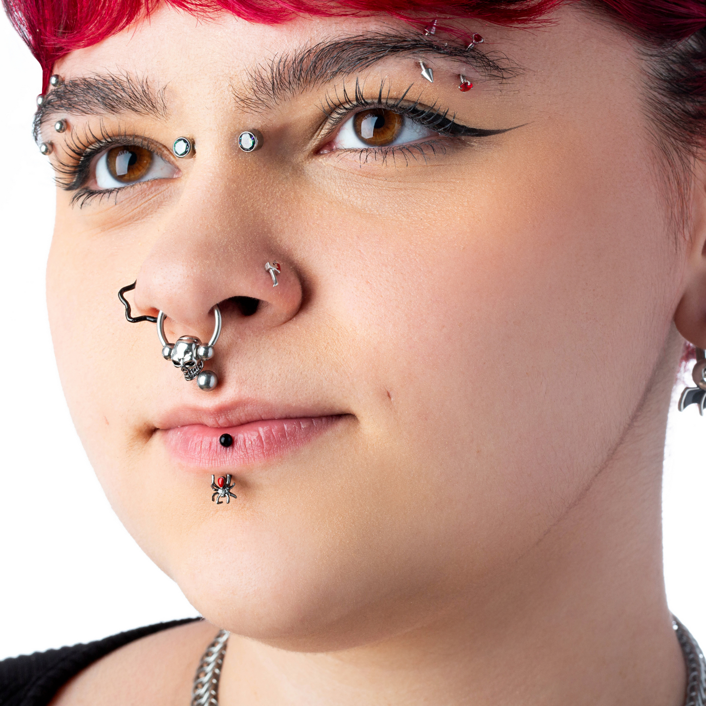 Crystal Set Red Bellied Spider Curved Barbell - 316L Stainless Steel