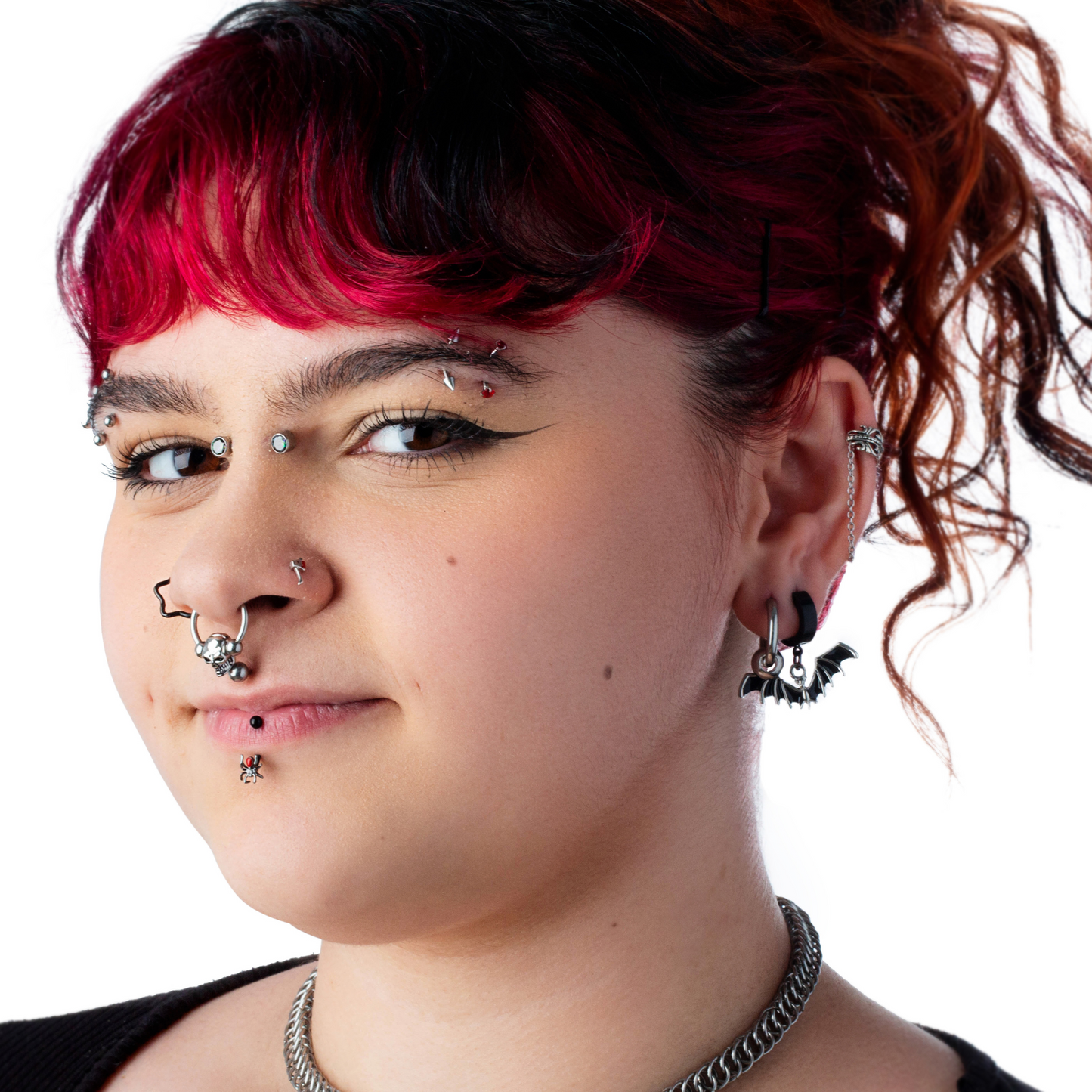 Black Bat Dangling Huggie Hoop Earrings - PVD Plated Stainless Steel