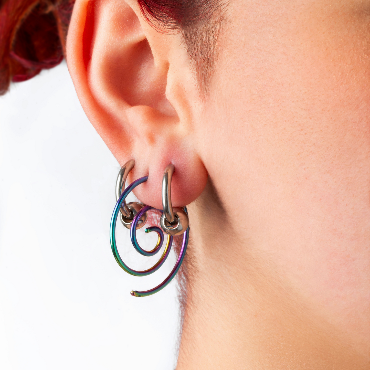 Small Spiral Coiled Hoop Earrings - Stainless Steel - Pair