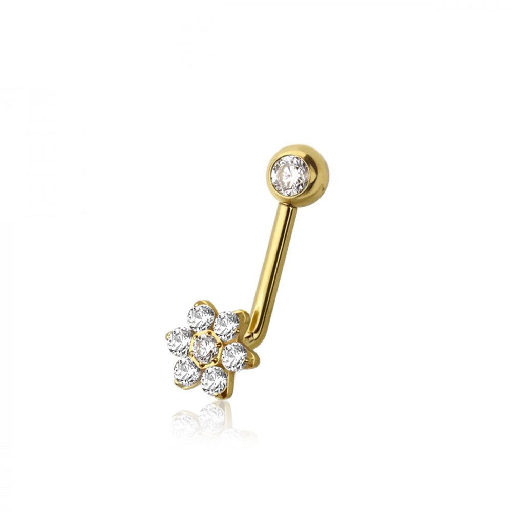 Internally Threaded CZ Crystal Flower End VCH Piercing L-Bend Barbell - ASTM F-136 Implant Grade Titanium