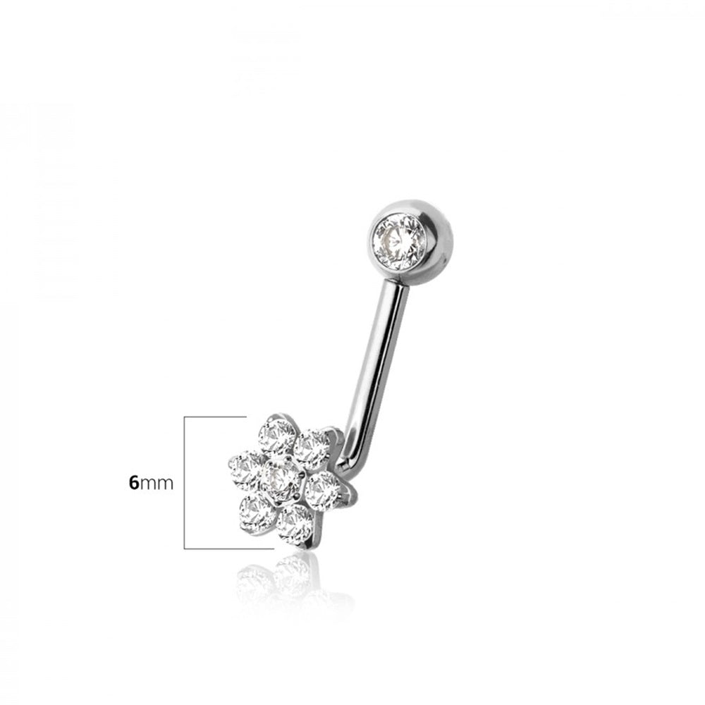 Internally Threaded CZ Crystal Flower End VCH Piercing L-Bend Barbell - ASTM F-136 Implant Grade Titanium
