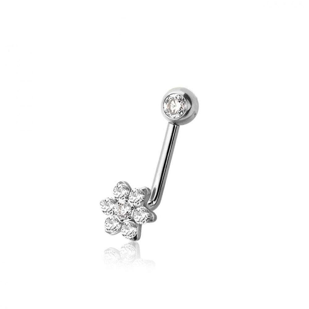 Internally Threaded CZ Crystal Flower End VCH Piercing L-Bend Barbell - ASTM F-136 Implant Grade Titanium