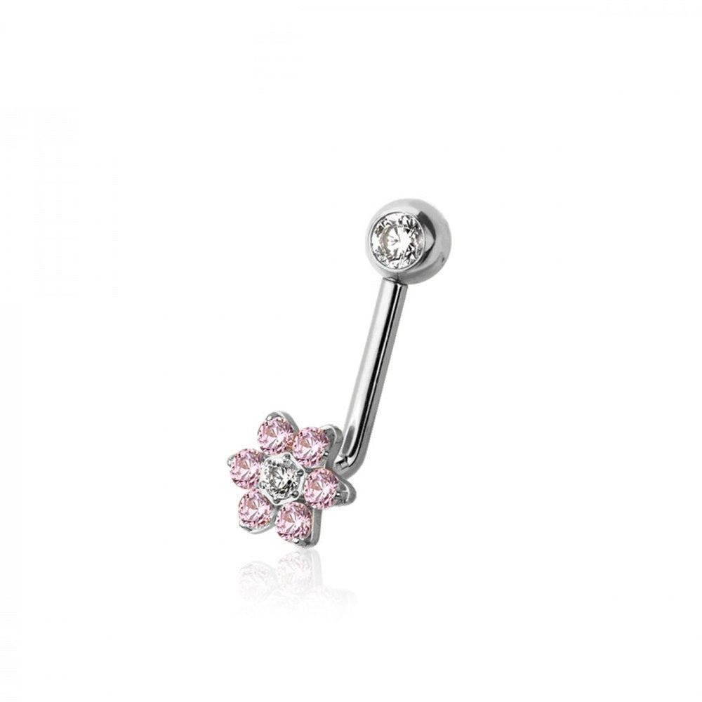 Internally Threaded CZ Crystal Flower End VCH Piercing L-Bend Barbell - ASTM F-136 Implant Grade Titanium