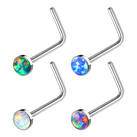 Set of 4 Opal Flat Top "L" Bend Nose Studs - Surgical Steel