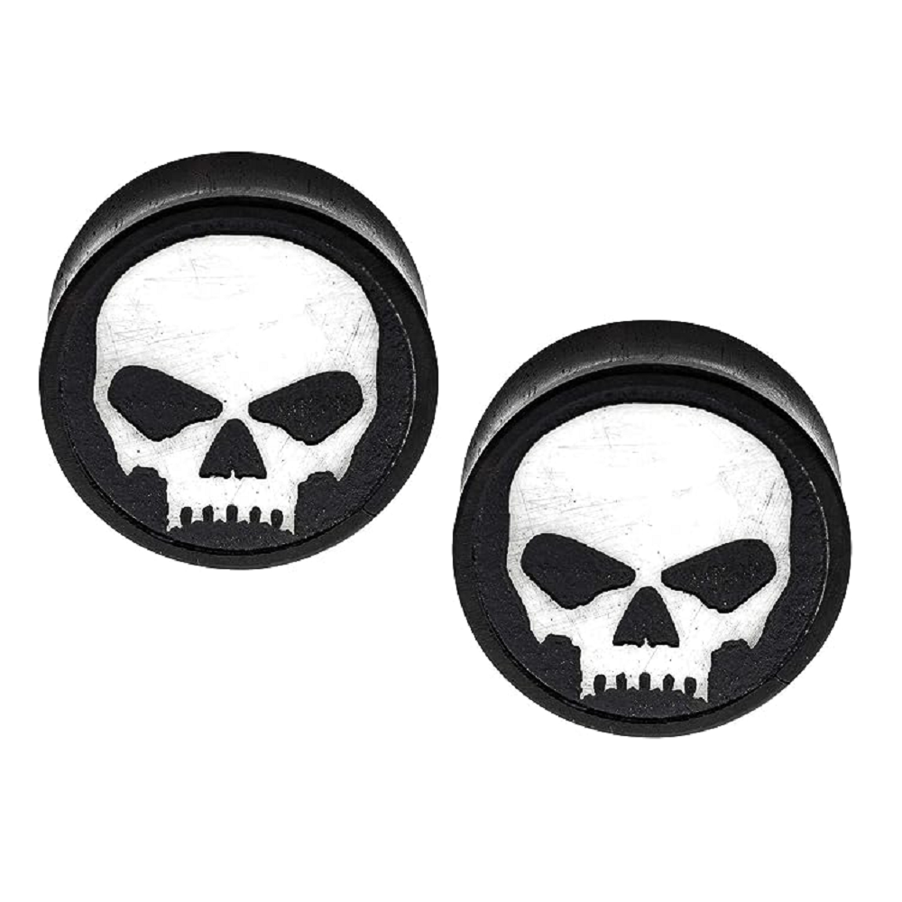 White Skull Iron Wood Front-Facing Saddle Plugs - Pair