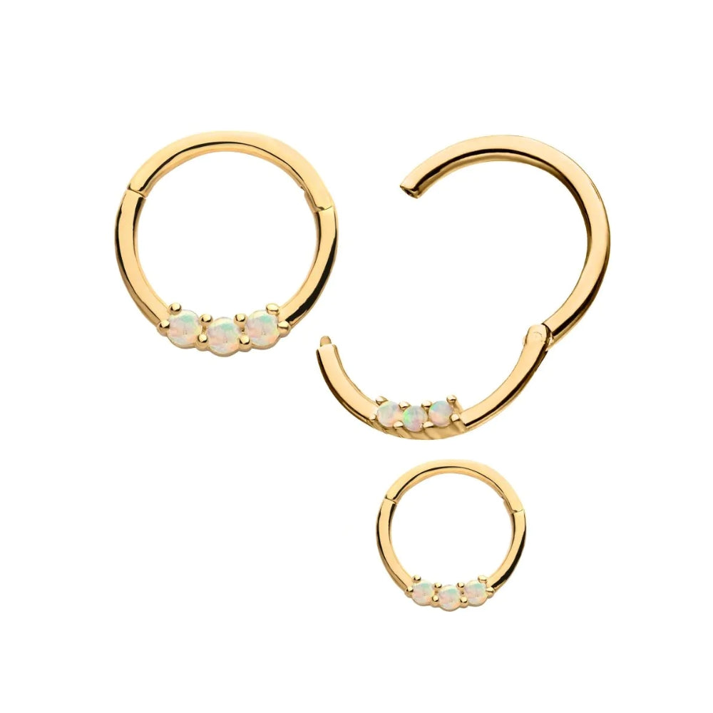 White Opal Cluster Front Facing Hinged Segment Clicker - 14kt Gold