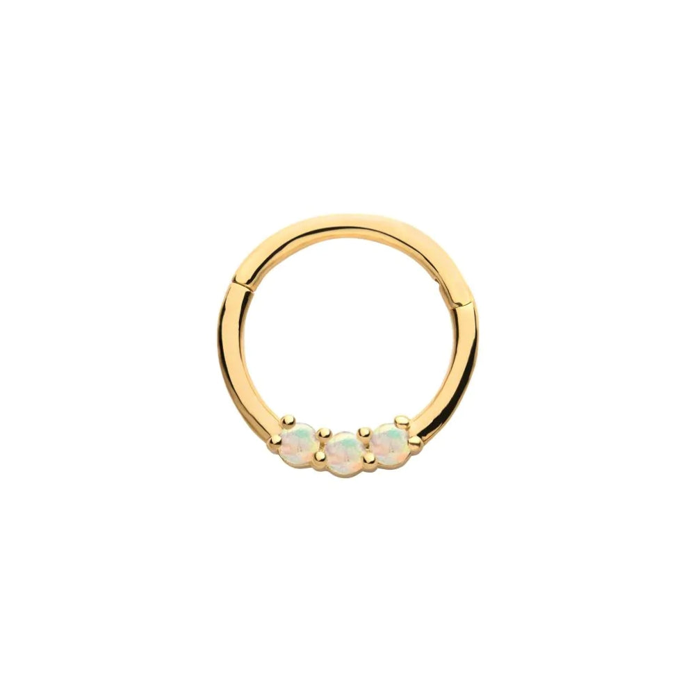 White Opal Cluster Front Facing Hinged Segment Clicker - 14kt Gold