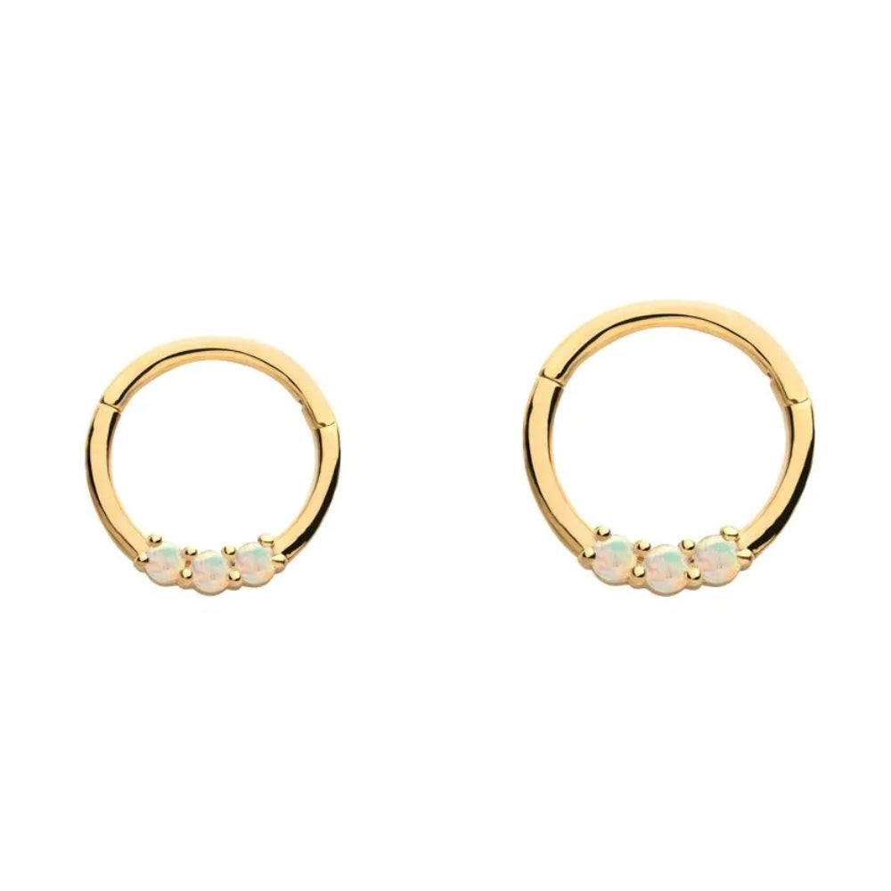 White Opal Cluster Front Facing Hinged Segment Clicker - 14kt Gold