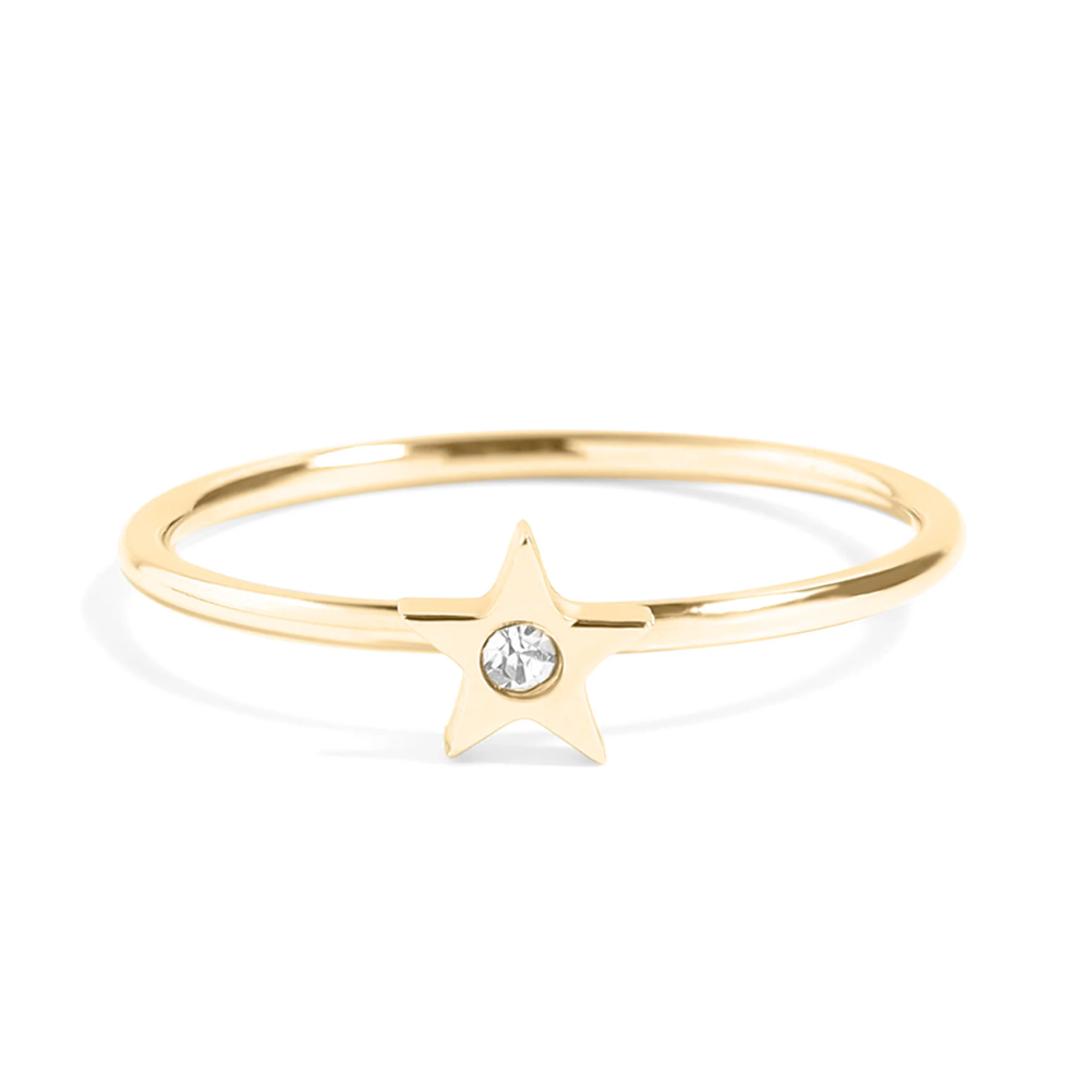 CZ Crystal Center Star Ring - 316L Stainless Steel