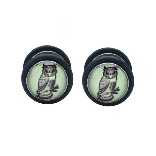 Glow In The Dark Owl Cheater Plugs - Stainless Steel