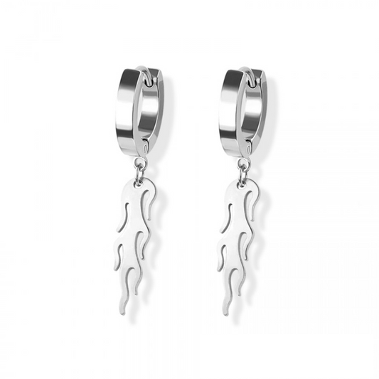 Flame Dangling Huggie Hoop Earrings - Pair - 316L Stainless Steel