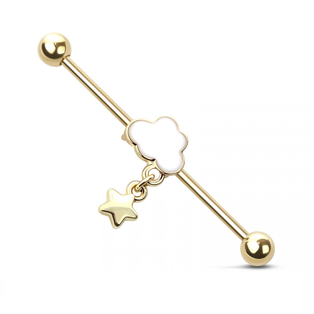 Cloud with Dangling Star Industrial Barbell - 316L Stainless Steel