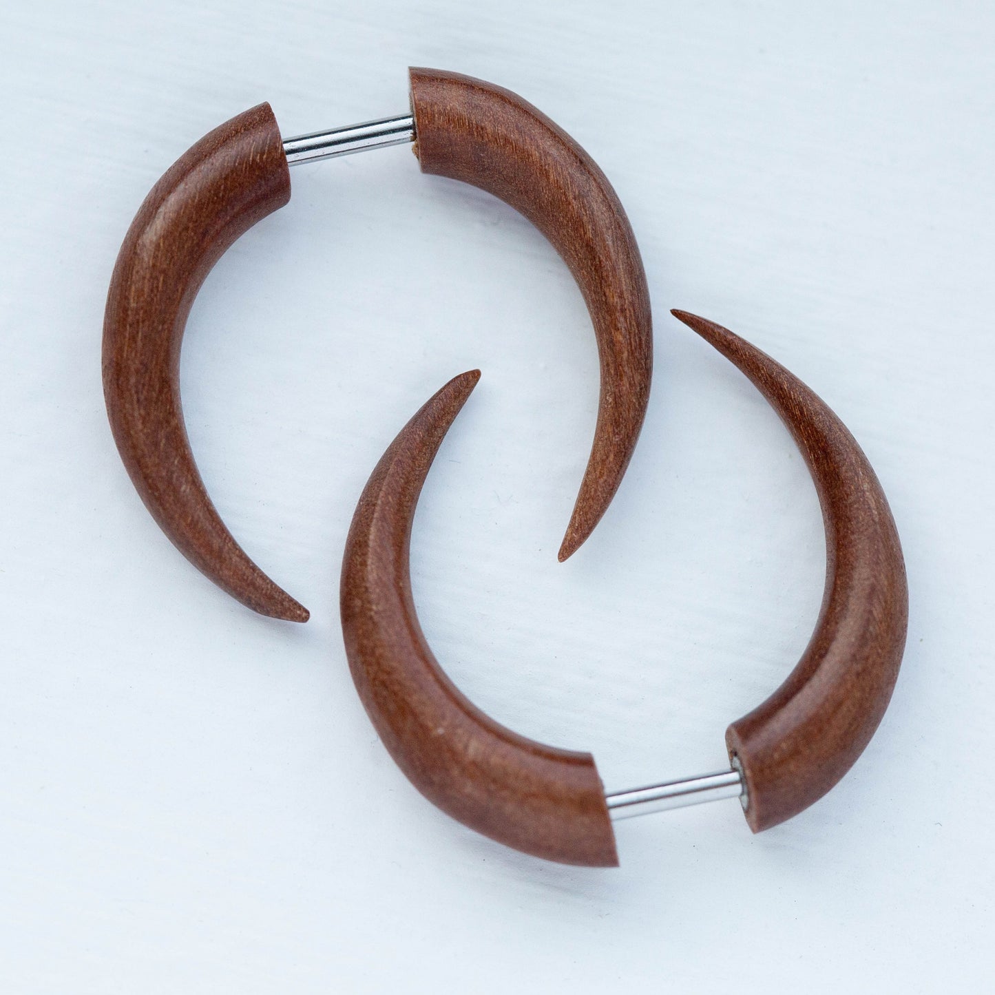 Organic Sawo Wood Fake Pincher Taper Plugs - Stainless Steel