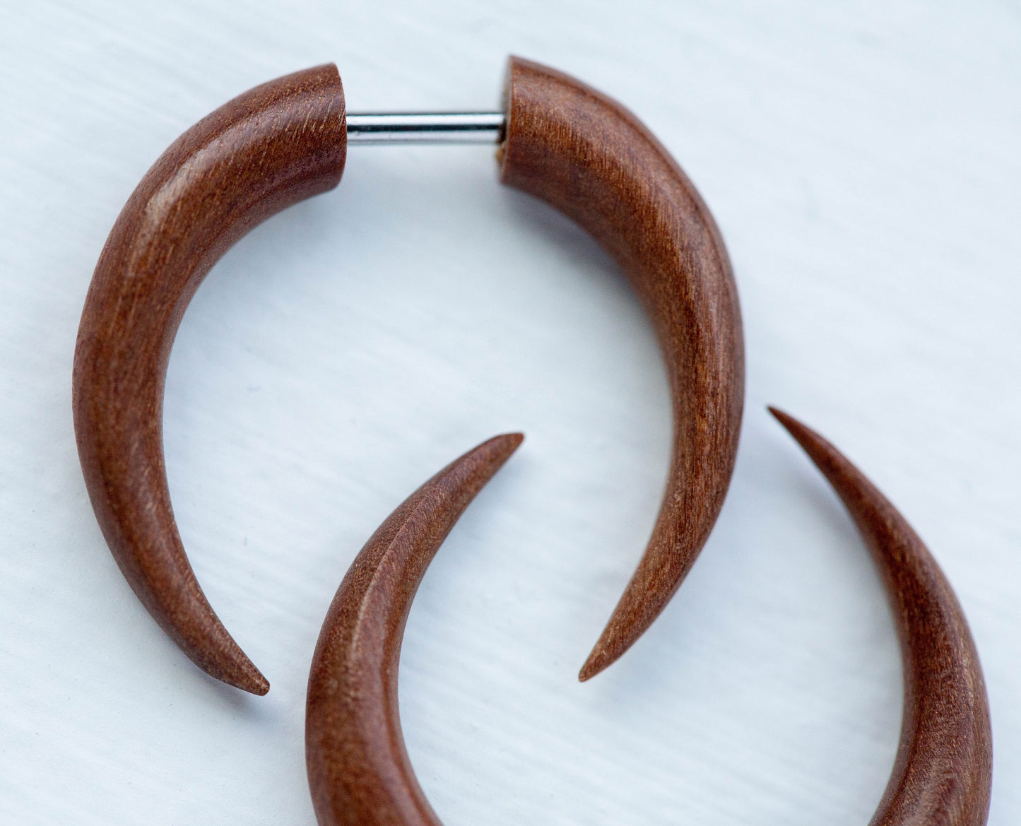 Organic Sawo Wood Fake Pincher Taper Plugs - Stainless Steel