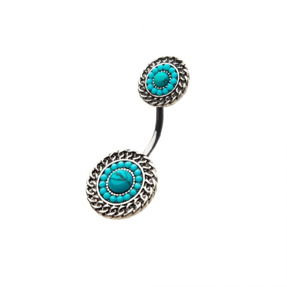 Tribal Chain Swirl Bead Centered Belly Button Ring - Stainless Steel