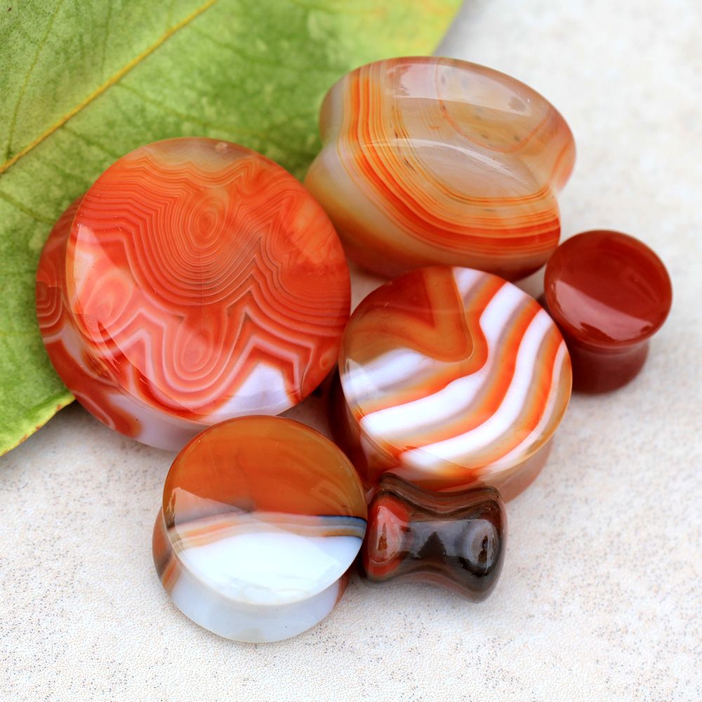 Natural Red Striped Agate Stone Saddle Plug Gauges
- Pair
