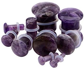 Amethyst Natural Stone Single Flare Plugs with Clear O Ring