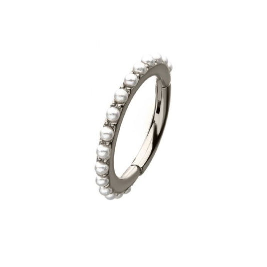Synthetic Pearl Lined Hinged Segment Ring - Stainless Steel