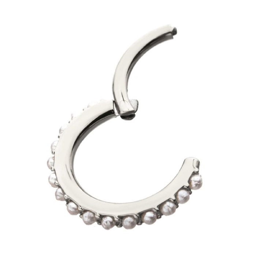 Synthetic Pearl Lined Hinged Segment Ring - Stainless Steel