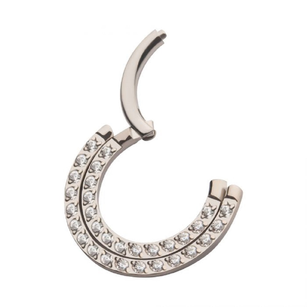 CZ Crystal Lined Double Row Hinged Segment Ring - Stainless Steel