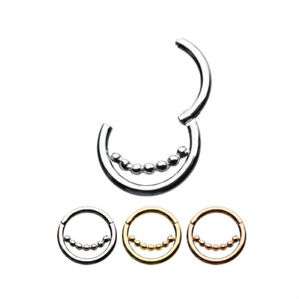 Central Ball Chain Design Hinged Segment Clicker Ring - Stainless Steel