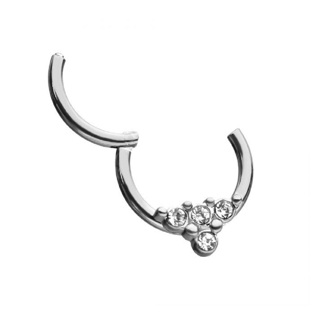 Multi Clear Crystal Gem Droplet Hinged Segment Clicker Ring - 316L Stainless Steel