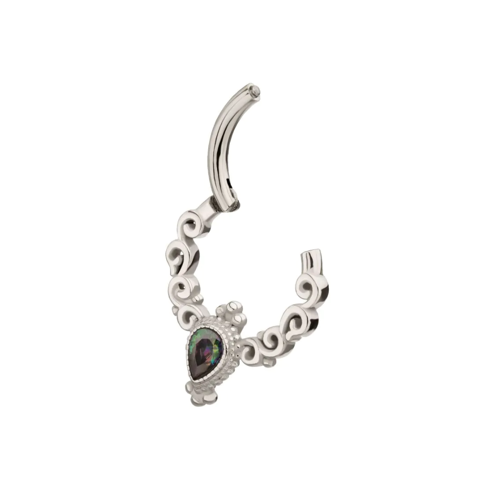 Beaded Vitrail Medium Teardrop Hinged Segment Clicker Ring - 316L Stainless Steel
